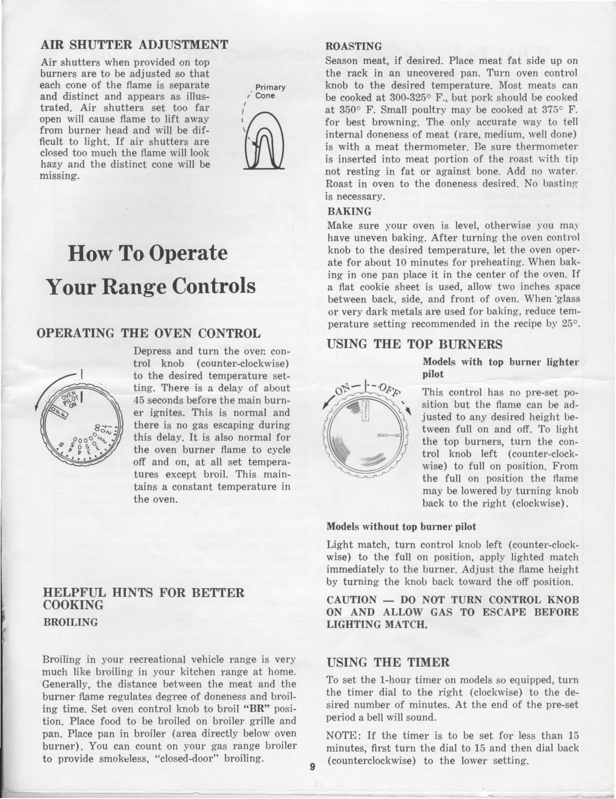 1983 Fleetwood Pace Arrow Owners Manuals Magic Chef RV stove manual